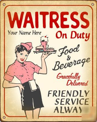 Personalized waitress w dress sign vintage retro diner