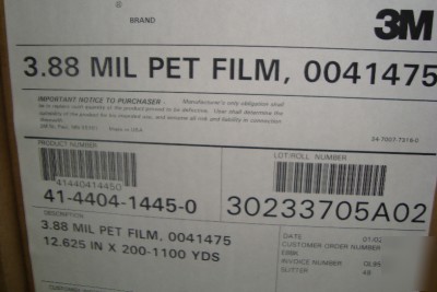 3M 0041475 3.88 mil 1000 yard rolls pet film x 7 rolls