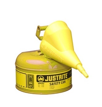 Justrite 1 gallon type 1 yellow diesel can with funnel
