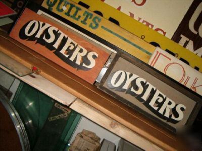 â€œoystersâ€ sign: pro handmade&painted, 11X5Â½, solid fir