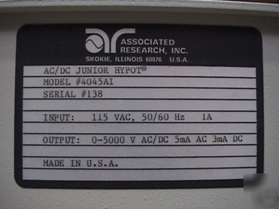 Associated research, inc. hypot tester model 4045AI 