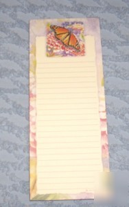 Magnetic butterfly notepad list red lavender flowers