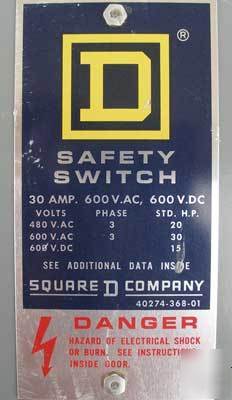 Square d HU361 30A 3P 600V N1 nf safety switch disc