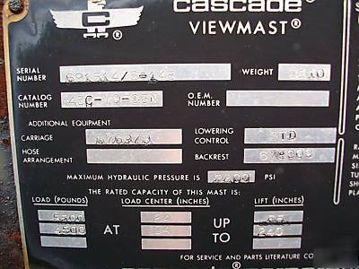 Cascade viewmast forklift upright quad mast assembly