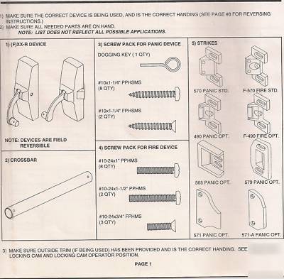 Monarch panic fire door exit device exterior lock trim